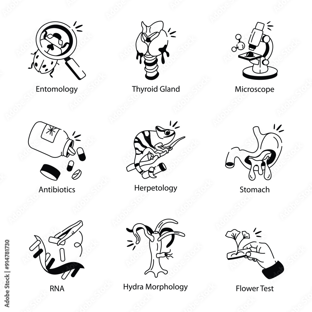 Set of Biology Study Doodle Style Icons
Set of Biology Study Doodle Style Icons