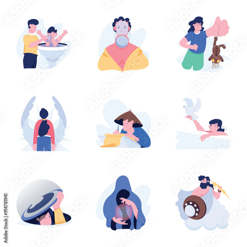 Pack of Beliefs Flat Illustrations 


