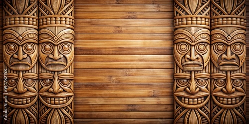 Intricate abstract wood carving of a tiki pattern, wood, carving, abstract, tiki, Polynesian, traditional, intricate, detailed