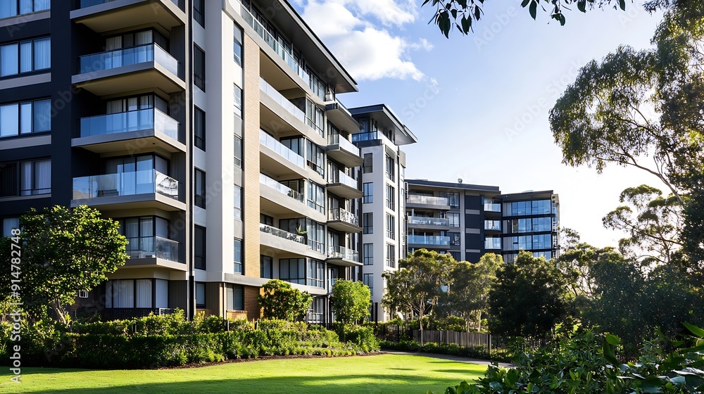 Obraz premium Residential and commercial Apartment building in inner Sydney suburb of Wentworth Point NSW Australia : Generative AI