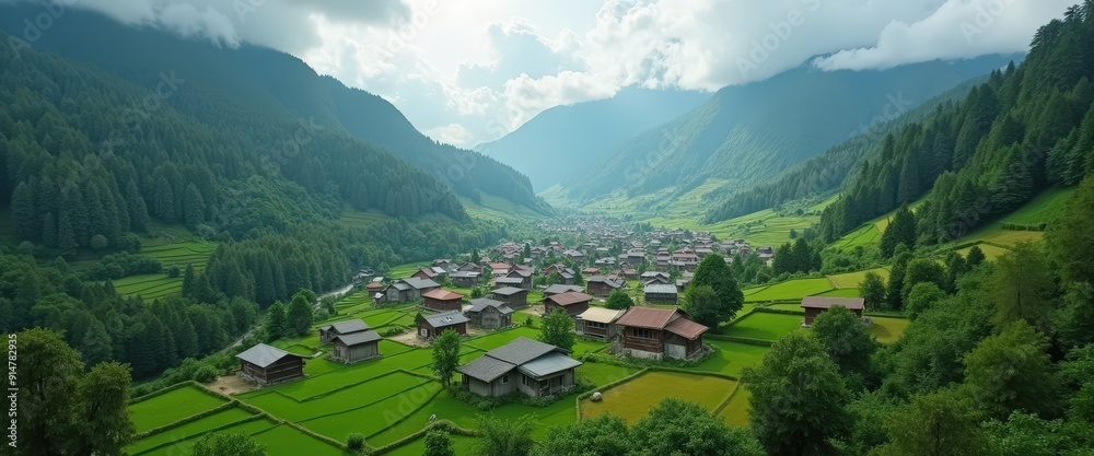Picturesque Village Nestled in the Alps. Picturesque Village Nestled in the Alps.