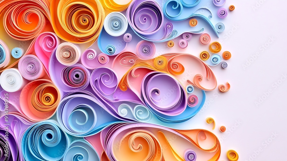 Quilling paper curls and rolls banner in an abstract panel with copy space Filigree paper colored background Quilling hobby examples : Generative AI Quilling paper curls and rolls banner in an abstract panel with copy space Filigree paper colored background Quilling hobby examples : Generative AI