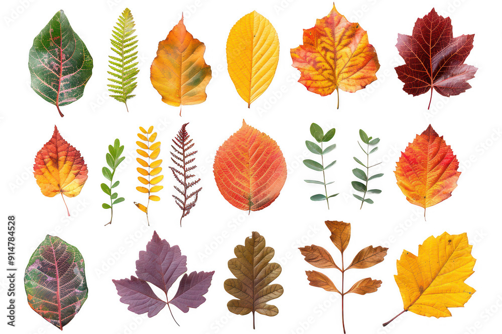 Obraz premium A collection of autumn leaves in various shapes and sizes