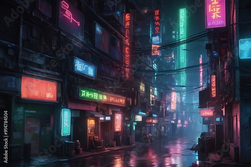 Digital artwork depicting a cyberpunk cityscape at night (16)