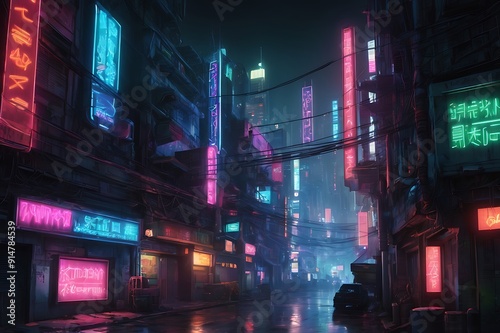 Digital artwork depicting a cyberpunk cityscape at night (16)