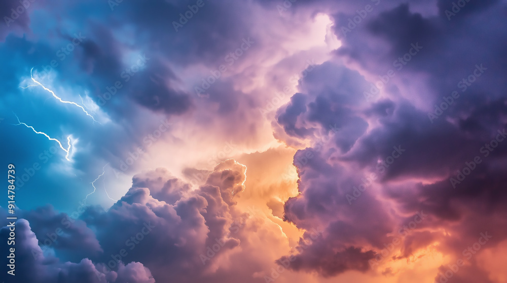 Dramatic stormy sky with lightning and vibrant clouds. Dramatic stormy sky with lightning and vibrant clouds.