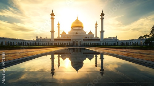 Sultan Salahuddin Abdul Aziz Mosque during sunset : Generative AI photo