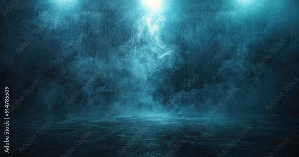 Blue Smoke Background with a Concrete Floor