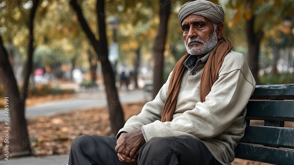Indian man sitting on a park bench : Generative AI Indian man sitting on a park bench : Generative AI