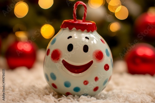 Playful holiday ornament in a snowy setting bringing joy and a touch of whimsy to the festive season