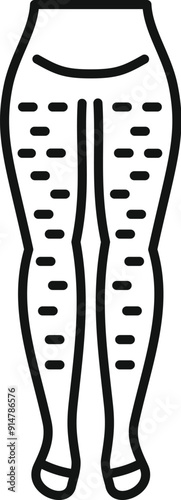 Line icon of a woman wearing compression stockings, promoting leg health and circulation