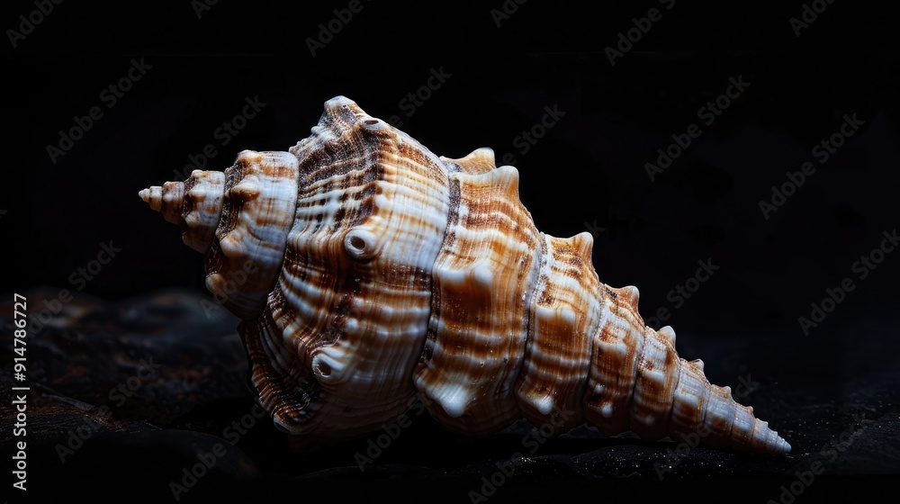 Seashell against dark backdrop