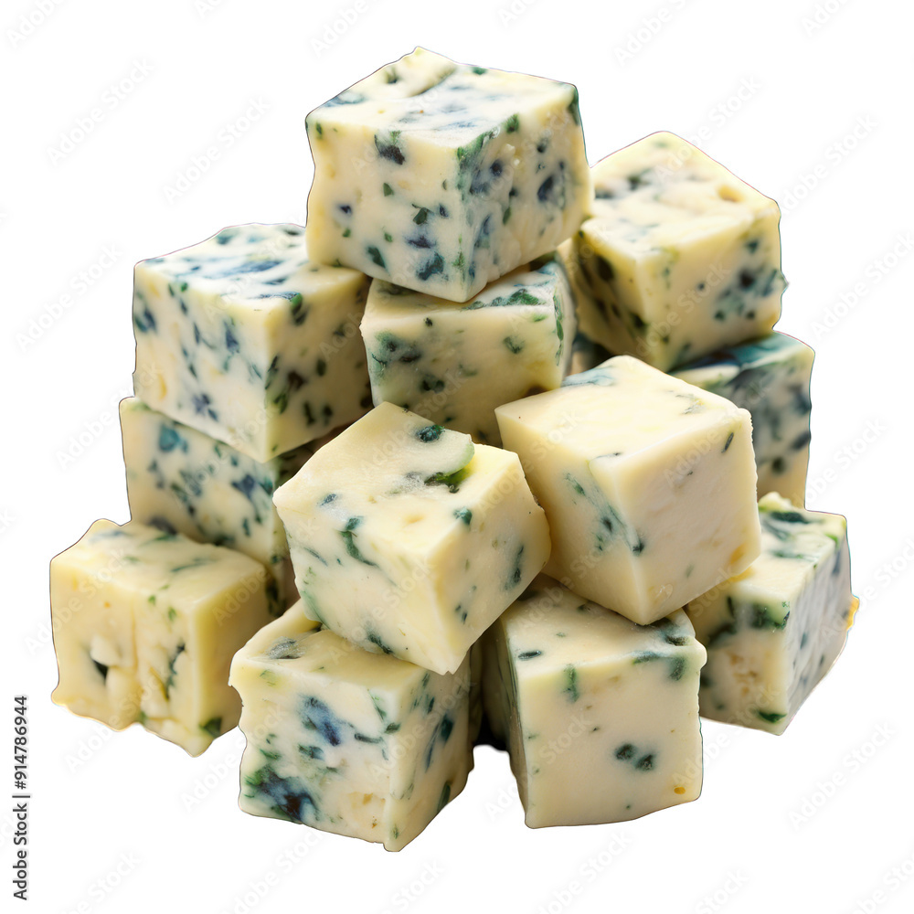Cut of blue cheese isolated on transparent background