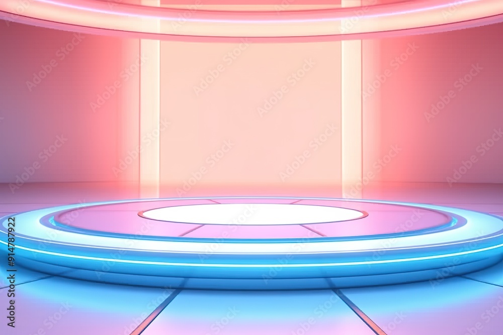 Futuristic circular platform with neon light. Futuristic circular platform with neon light.