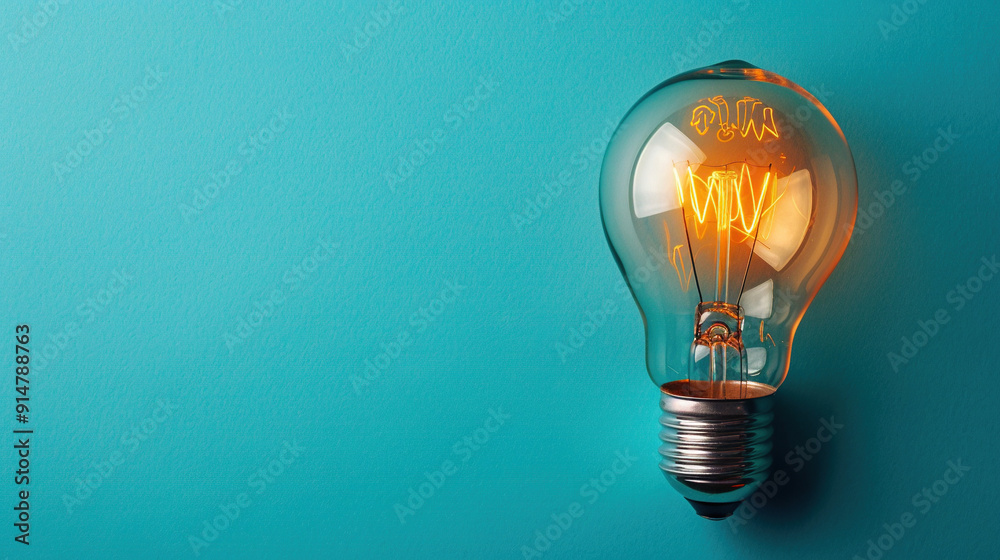 Glowing light bulb on a cyan background. Idea background for presentation. Innovation wallpaper Glowing light bulb on a cyan background. Idea background for presentation. Innovation wallpaper