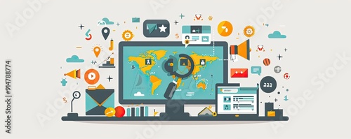 Wallpaper Mural Digital marketing strategy, comprehensive approach, flat design illustration Torontodigital.ca