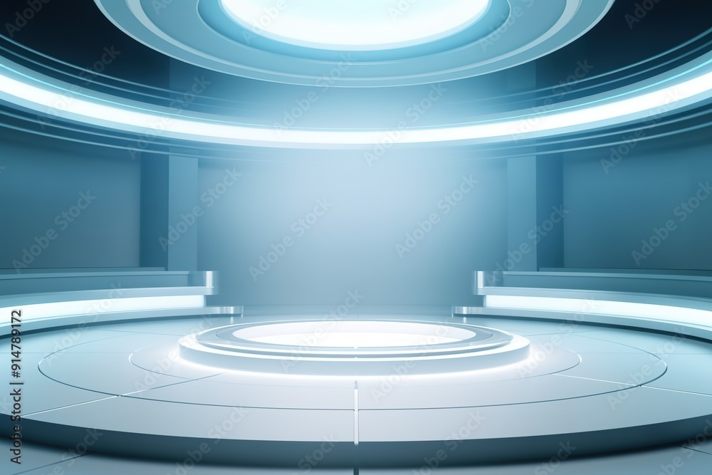 Futuristic circular room with a glowing platform. Futuristic circular room with a glowing platform.