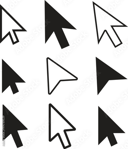 Cursors icons click set. Computer mouse click pointer cursor arrow flat icon for apps and websites. Cursor icon isolated on white background