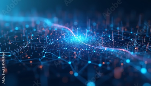 Modern digital abstract 3D background. Can be used in the description of network abilities, technological processes, digital storages, science, education, etc. Copy space. Based on Generative AI
