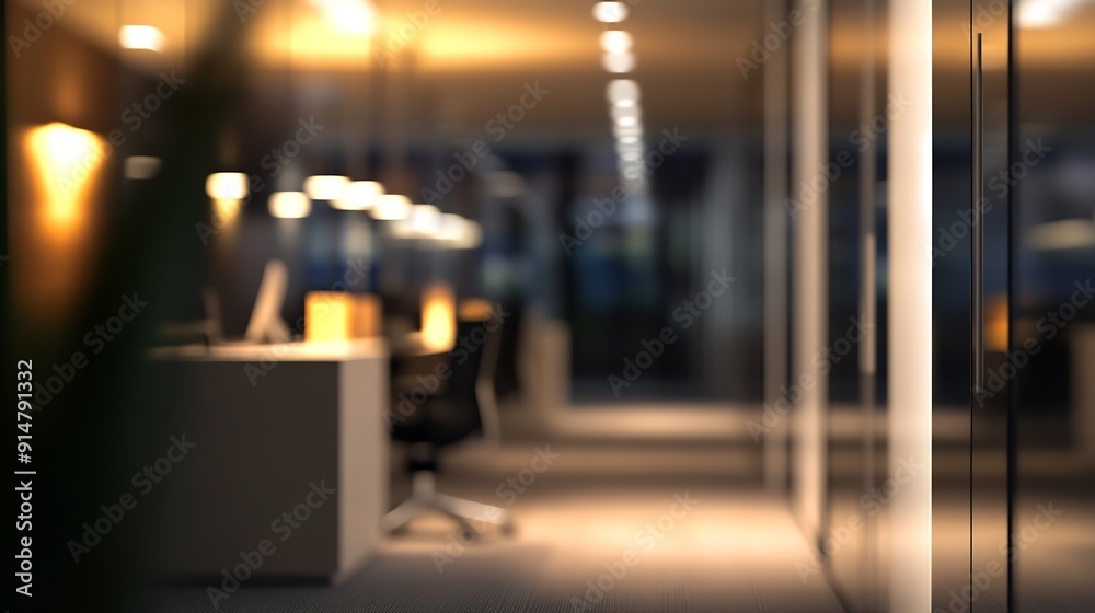 Blurring the Background in a Modern Office Interior night light effect : Generative AI Blurring the Background in a Modern Office Interior night light effect : Generative AI