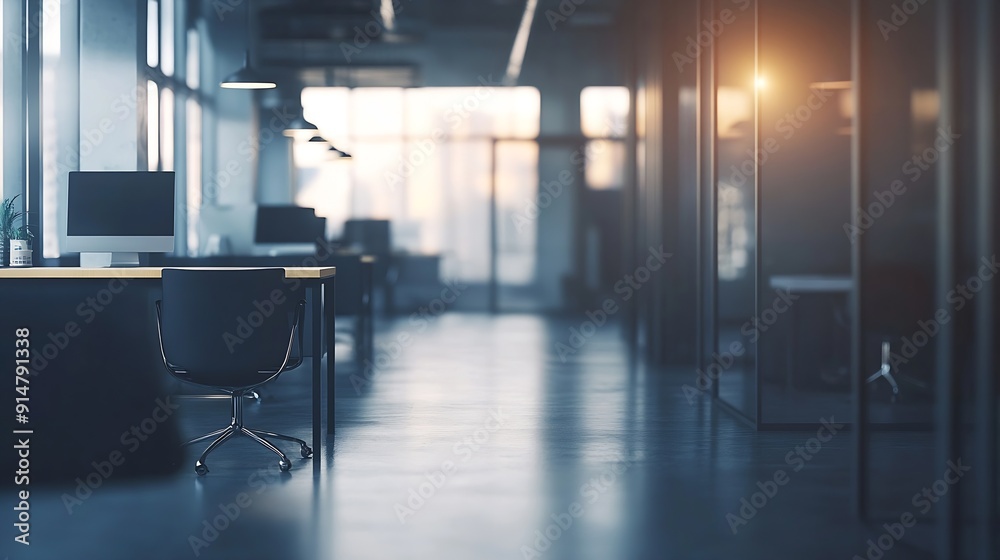 The open space office is empty and dim Abstract light effect on office interior background for design : Generative AI The open space office is empty and dim Abstract light effect on office interior background for design : Generative AI