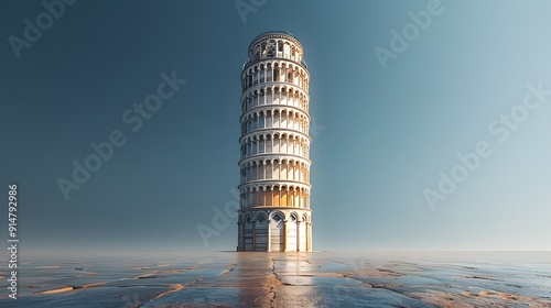 39. A minimalist image with a white background featuring the Leaning Tower of Pisa in the center