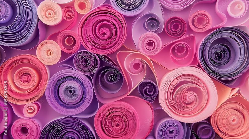 Quilling paper art background Abstract pattern of curls and rolls of cut colored paper Filigree paper hobby Floral pattern in pink and purple tones : Generative AI Quilling paper art background Abstract pattern of curls and rolls of cut colored paper Filigree paper hobby Floral pattern in pink and purple tones : Generative AI