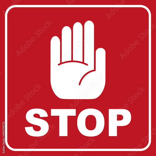 Minimalist vector art of stop sign. Sign for traffic, orders, industries, dangerous places. Red and white colors. Pictogram for warnings, alerts, cautions