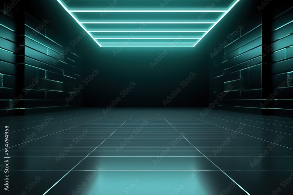Futuristic neon hallway with glowing lights. Futuristic neon hallway with glowing lights.