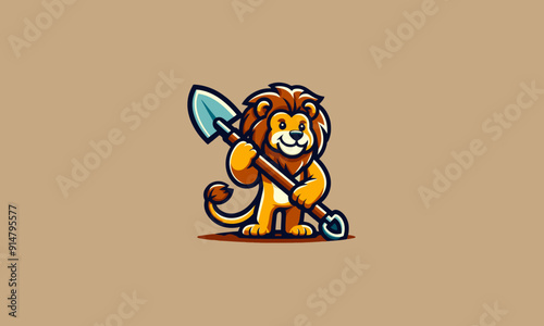 character lion holding hoe vector illustration design