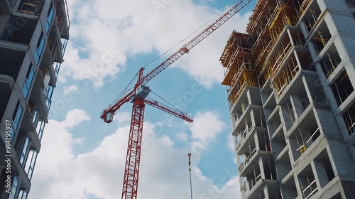 Tower Crane on formworks Crane and building construction Construction crane on Housing Construction site Multi Storey Residential Buildings construction : Generative AI