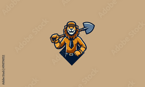 character lion holding hoe vector illustration design