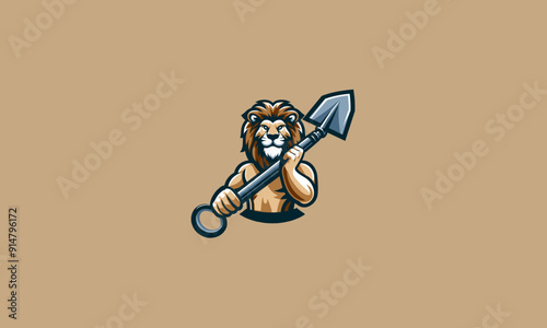 character lion holding hoe vector illustration design