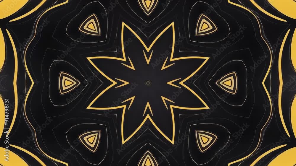 black yellow star flower mandala kaleidoscope video background