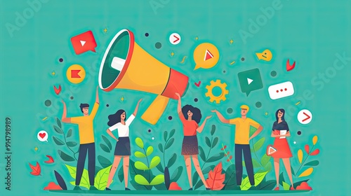 Social media campaign, promoting events, flat design illustration
