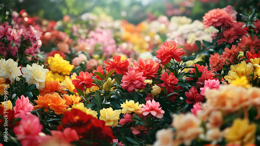 Lush garden with vibrant flowers in full bloom, showcasing a variety of colors and textures Lush garden with vibrant flowers in full bloom, showcasing a variety of colors and textures