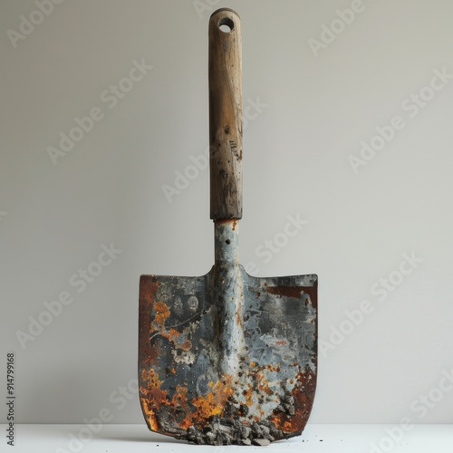 Abstract portrayal of garden hoe highlighted against pristine white backdrop photo