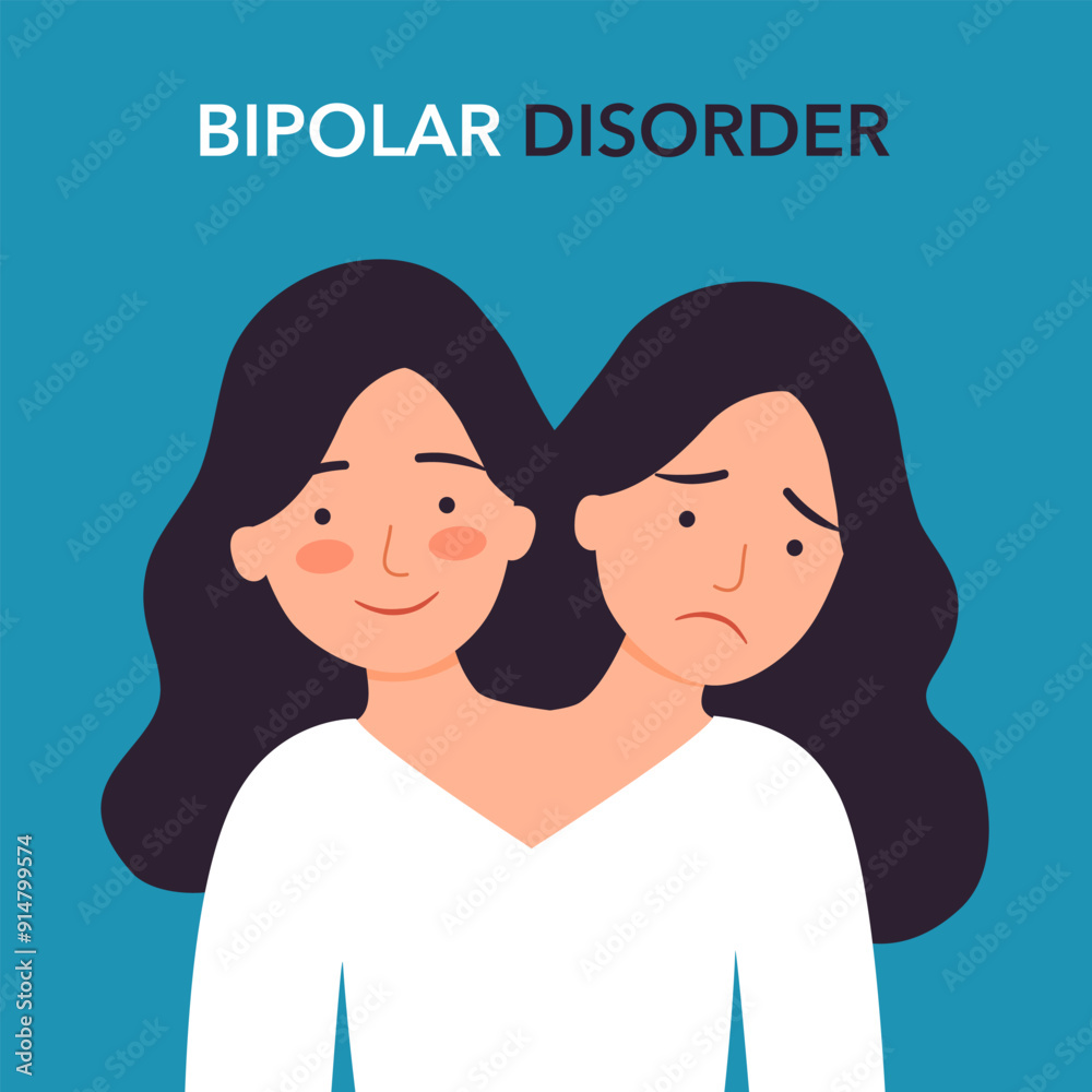 Woman with bipolar disorder. Two face woman showing 2 different moods happy and depression. Woman with bipolar disorder. Two face woman showing 2 different moods happy and depression.