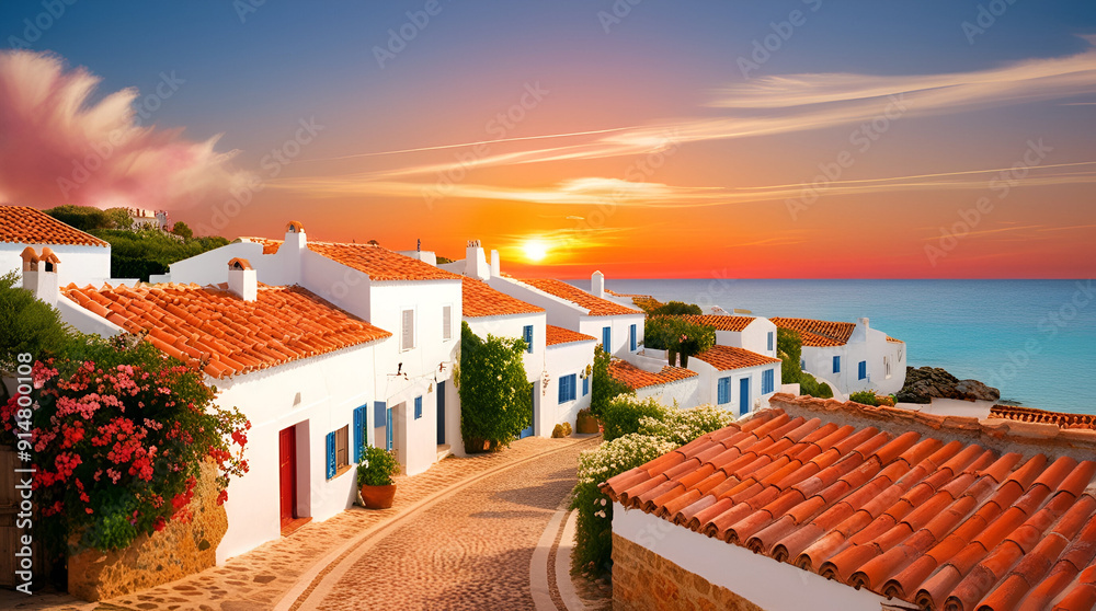 Obraz premium Default A vibrant orange sunset with hues of pink and coral so ai generatie