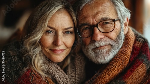 Senior Couple Hugging Each Other At Home, Showing Love And Warmth