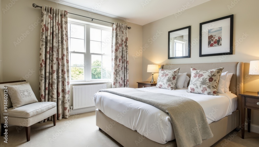 Modern Bedroom Interior with Floral Decor. Modern Bedroom Interior with Floral Decor.