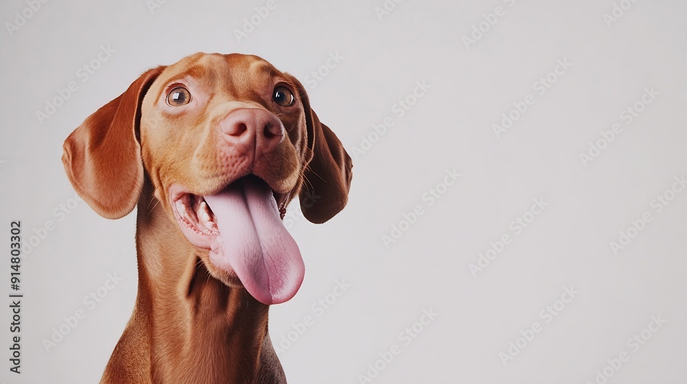 funny dog shows tongue Hungarian vizsla on a white background : Generative AI