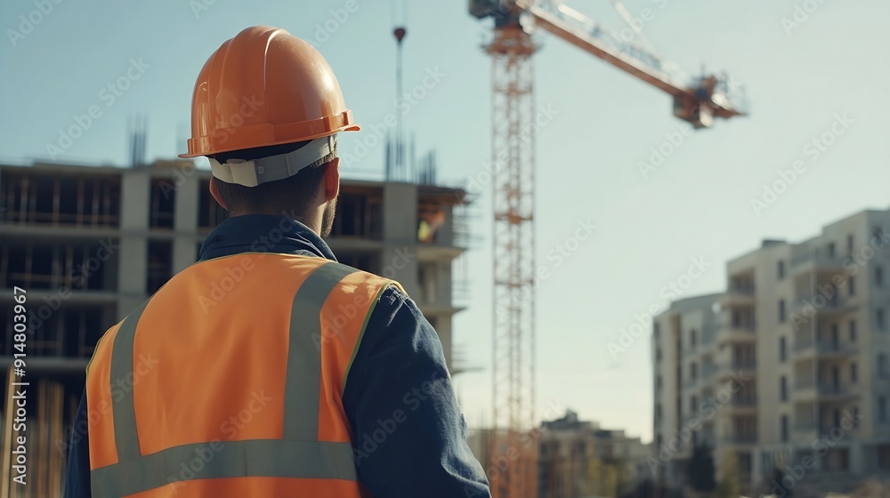 builder architect engineer foreman worker with hard hat and safety vest on major construction site with crane in background checking plan : Generative AI builder architect engineer foreman worker with hard hat and safety vest on major construction site with crane in background checking plan : Generative AI
