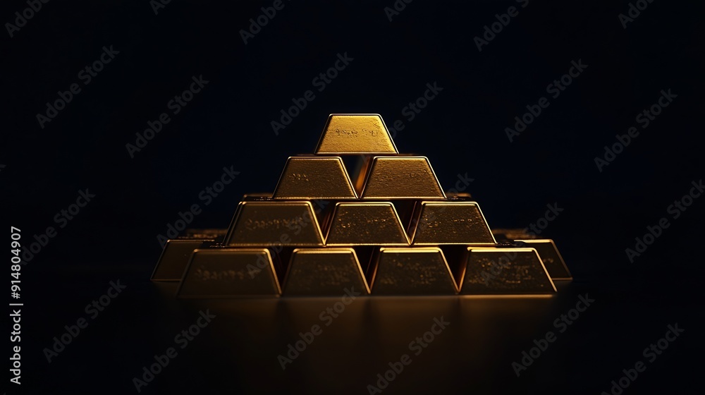 Stack Gold Bars on black background Concept of success in business and finance copy space : Generative AI Stack Gold Bars on black background Concept of success in business and finance copy space : Generative AI