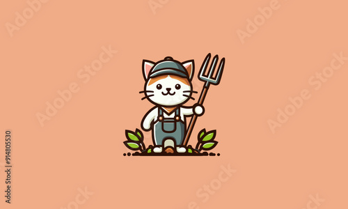 character cat holding hoe vector illustration design