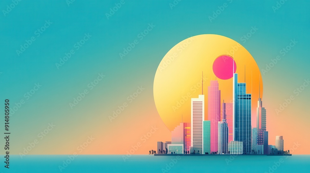 Futuristic Smart Cityscape with Advanced Technology in Public Services, Flat Design Illustration Background with Copy Space for Text Futuristic Smart Cityscape with Advanced Technology in Public Services, Flat Design Illustration Background with Copy Space for Text
