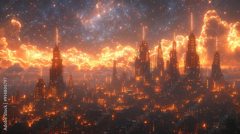 Golden Towers in a Futuristic Cityscape Golden Towers in a Futuristic Cityscape