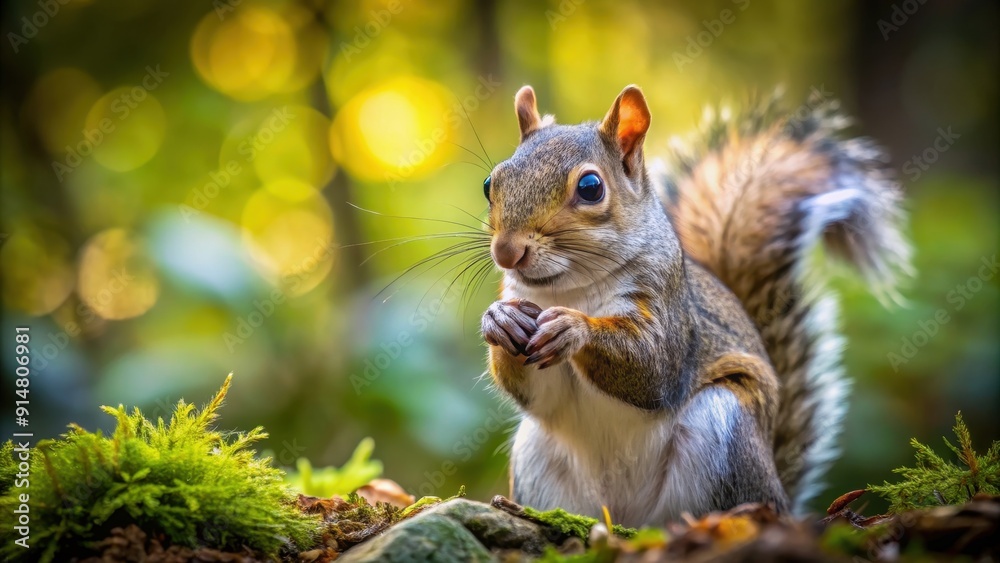 Obraz premium A detailed close-up photo of a playful squirrel in the forest, squirrel, wildlife, nature, animal, cute, fluffy, rodent