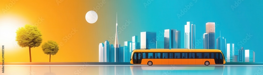 Futuristic Smart City Public Transport System Concept with Copy Space, Flat Design Illustration Futuristic Smart City Public Transport System Concept with Copy Space, Flat Design Illustration