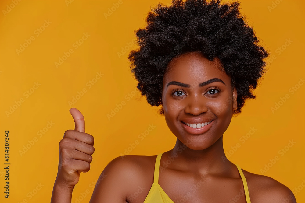 Smiling black Woman with Thumbs Up on Yellow Background Smiling black Woman with Thumbs Up on Yellow Background